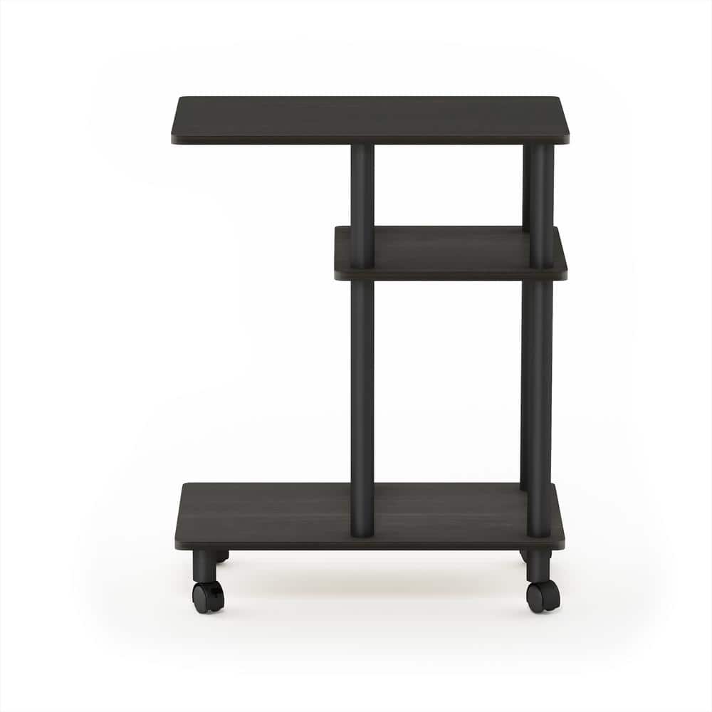 Espresso & Black U-Shape Sofa Side Table with Easy Mobility