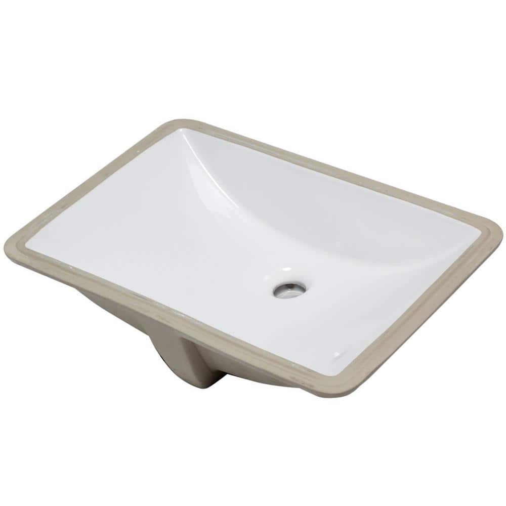 Rectangular White Ceramic Undermount Bathroom Sink