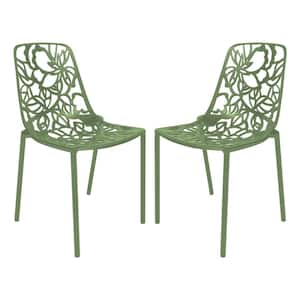 Khaki Green Devon Modern Aluminum Outdoor Patio Stackable Dining Chair (Set of 2)