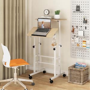 24 in. Natural Mobile Standing Desk Rolling Adjustable Laptop Cart Home Office