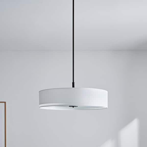 5-Light Olde Bronze Transitional Shaded Kitchen Drum Pendant Hanging Light with Fabric Shade