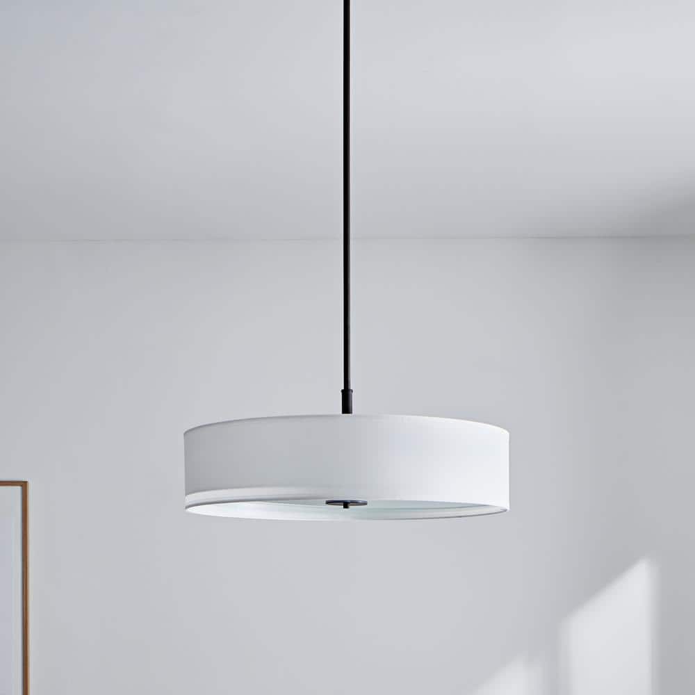 Transitional Olde Bronze 30" Drum Pendant with White Shade