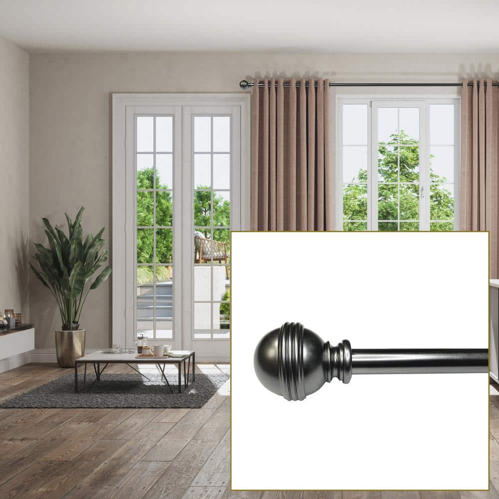 Versailles Adjustable Slate Steel Curtain Rod with Finial 36"-72"