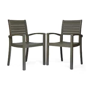 Miguel Grey Wood Outdoor Patio Dining Chairs (Set of 2)