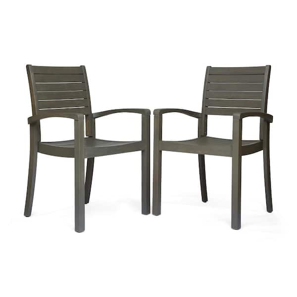 Miguel Grey Wood Outdoor Patio Dining Chairs (Set of 2)