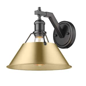 Orwell 10 in. 1-Light Matte Black and Brushed Champagne Bronze Wall Sconce