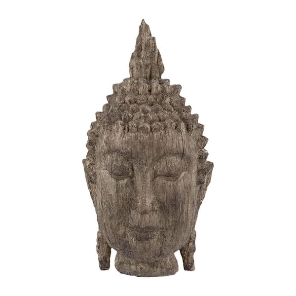 YESSKY DOWELL ENTER LLC Antique Brown 6.5 in. x 12 in. Polyester Buddha Statue for Home, Meditating Buddha Head Sculpture, Large