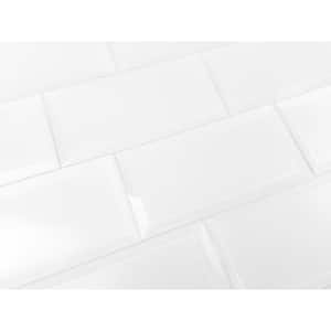 Frosted Elegance Matte White Beveled Subway 3 in. x 6 in. Glass Wall Tile Sample