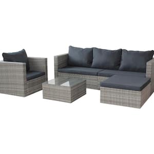 4-Piece Wicker Patio Conversation Set with Grey Cushions