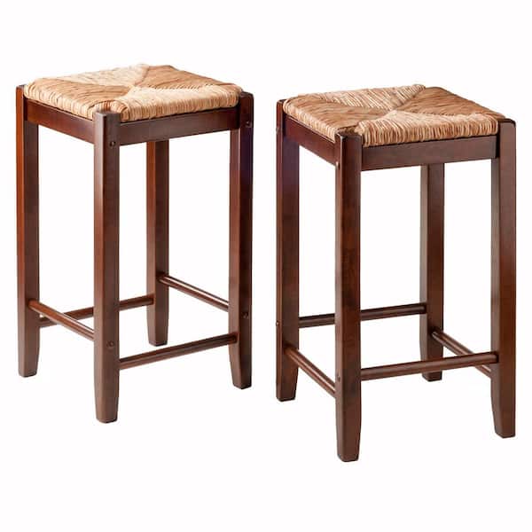 WINSOME WOOD Kaden 24 in. Rush Seat Walnut Counter Stools (Set of 2)