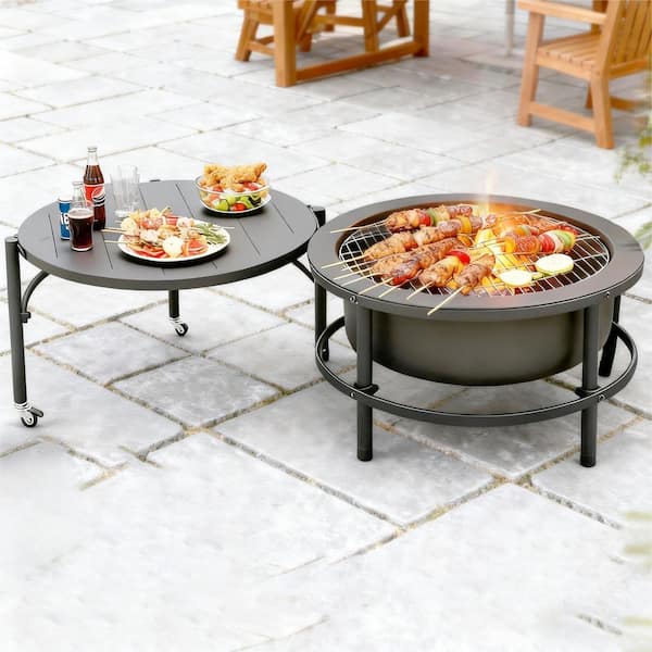 52 in. Large Fire Pit for Outdoors,Wood Burning Fire Pit Made of Cold-Rolled Steel,Includes Poker, BBQ Net, Brush, Cover