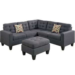 Milan 52 in. 4-Piece L-Shape Polyfiber Modular Sectional in Blue Gray with Ottoman