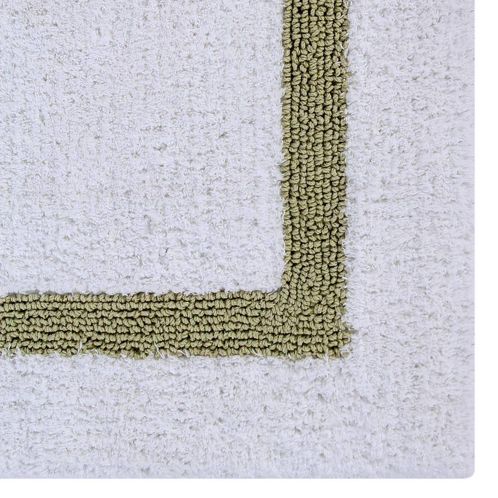 White and Sage Cotton Reversible Bath Rug Set