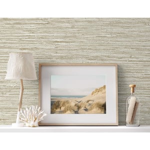 Balanced Beige Isla Faux Jute Embossed Vinyl Unpasted Wallpaper Roll 60.75 sq. ft.