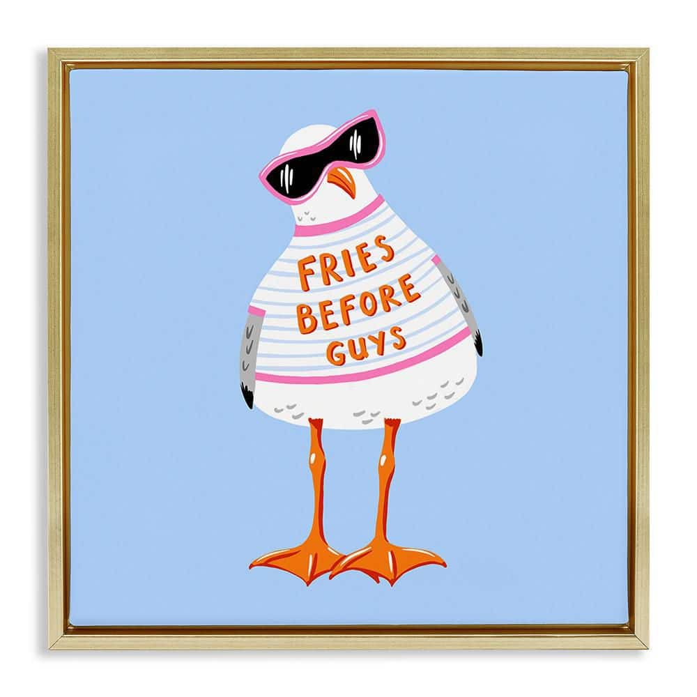 Fries Before Guys Seagull by Bex Morley Design 1 Piece Gold Floater Frame Animal Graphic Art Print 18 in. x 18 in. price history on PriceWatchPro