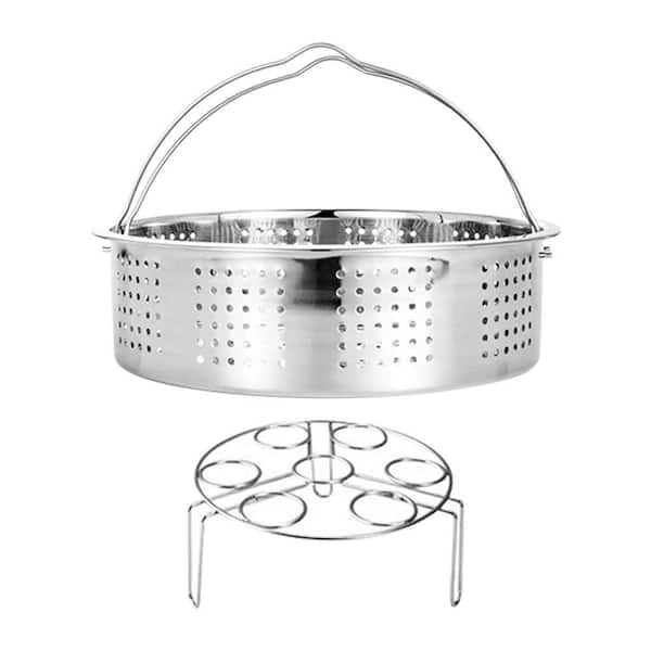 Stainless Steel 6 qt. Silver Steamer Basket with Egg Steam Rack for Electric Pressure Cooker Kitchen Accessory