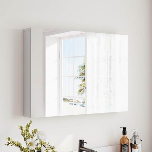 36 in. Width x 25.5 in. Height x 4.5 in. Depth Surface Mount Medicine Cabinet in Tri-View Mirror in White