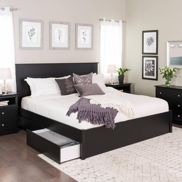 Prepac Select Black King 4 Post Platform Bed With Drawers Bbsk 1302 4k The Home Depot Black King 4 Post Platform Bed, King Bed With Side Storage