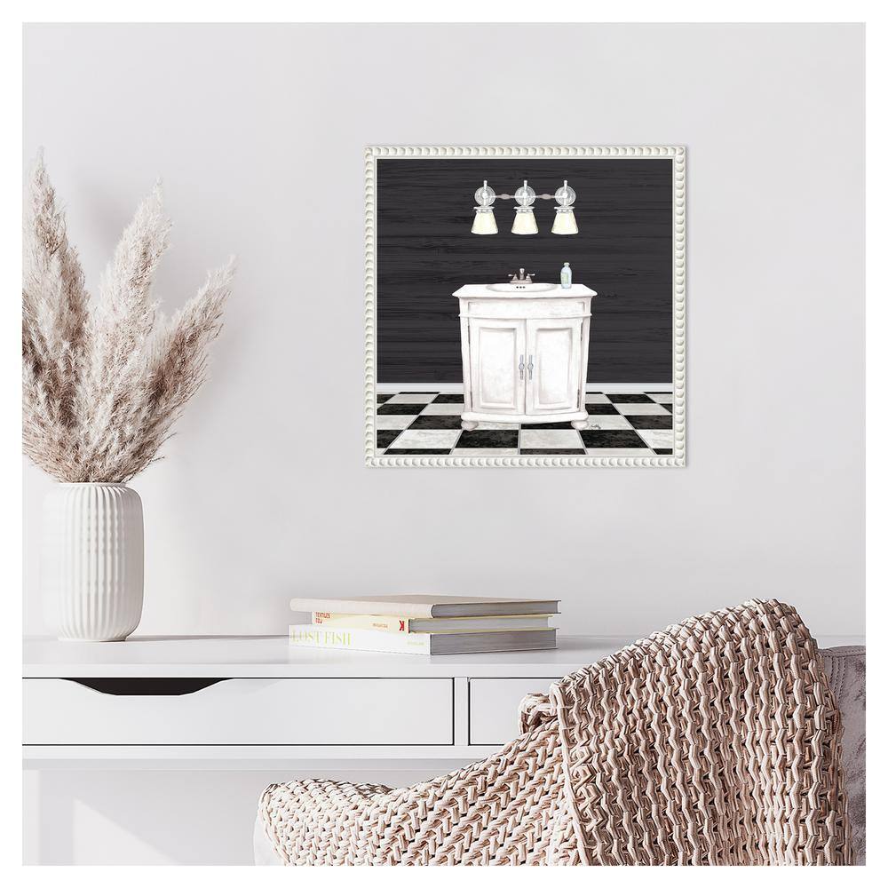 Modern Bathroom I Black and White Canvas Wall Art with White Frame