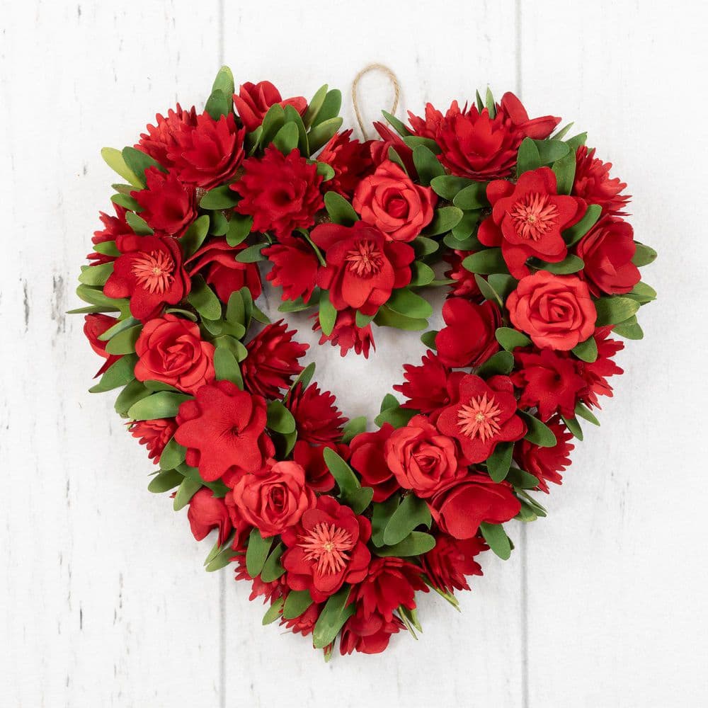 Heart-Shaped Red Floral Artificial Valentine's Day Wreath