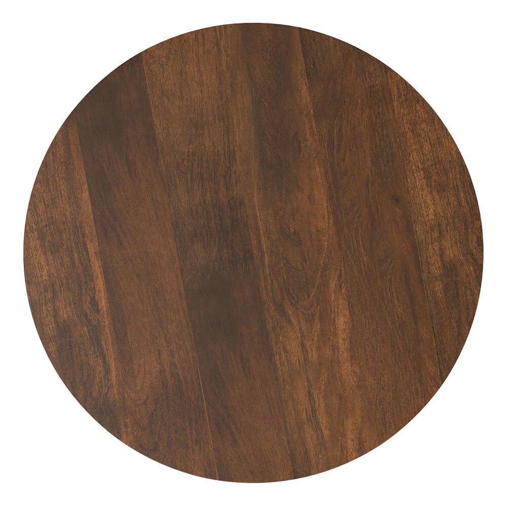 Millbury 20 in. W Walnut Brown Round Solid Mango Wood End Table with Handcrafted Design - thumbnail 4