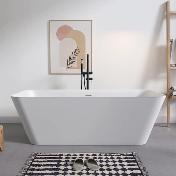 Verna 67 in. x 30 in. Stone Resin Freestanding Soaking Bathtub in White