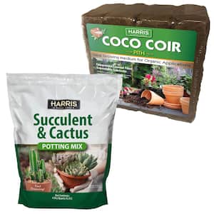 9 Gal. Expanding Coco Coir Pith (4 Brick pack) & 4Qt. Succulent and Cactus Potting Soil Mix