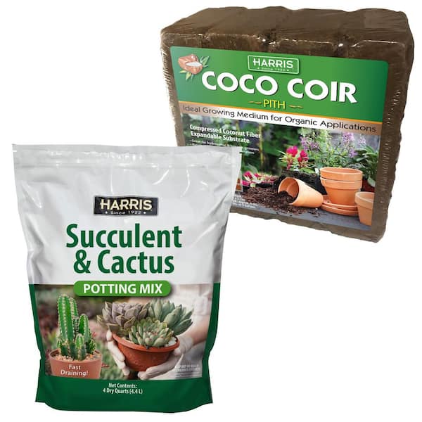 Harris 9 Gal. Expanding Coco Coir Pith (4 Brick pack) & 4Qt. Succulent and Cactus Potting Soil Mix