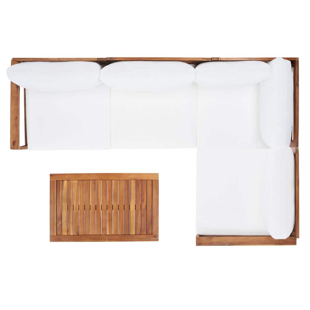 4-Person Natural Wood Outdoor Living Set with Beige Cushions
