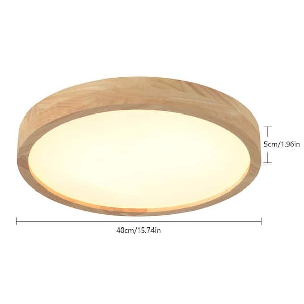 OUKANING 15.74 in. Log Color Wood Dimmable Flush Mount LED Ceiling