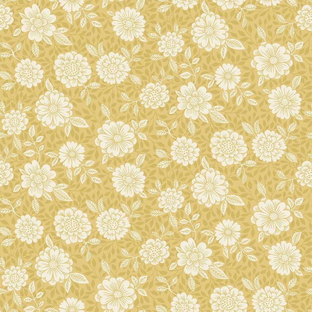 Mustard and White Floral Non-Woven Wallpaper Roll