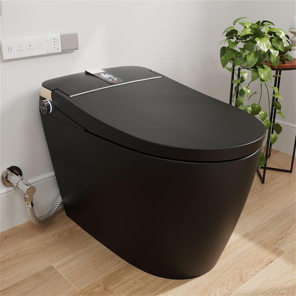 Smart Toilet Bidet 1.28 GPF Elongated with Auto Open&Close, Heated Seat & Massage, Foot Sensor Operation in Matte Black