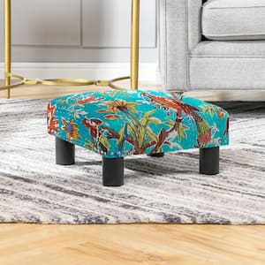 Jules 16 in. Square Accent Footstool Ottoman in Teal Blue Tropical Floral