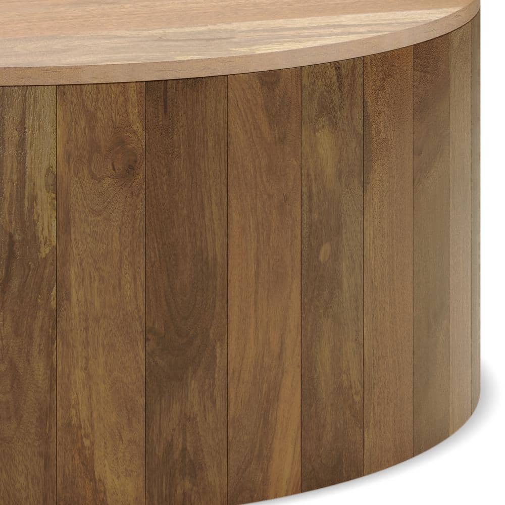 Natural Solid Mango Wood Round Drum Coffee Table