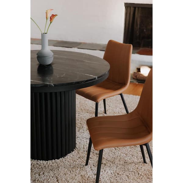 Ambrose Contemporary Black Marble Top 42 in. Pedestal Base Dining Table, (Seats-4)