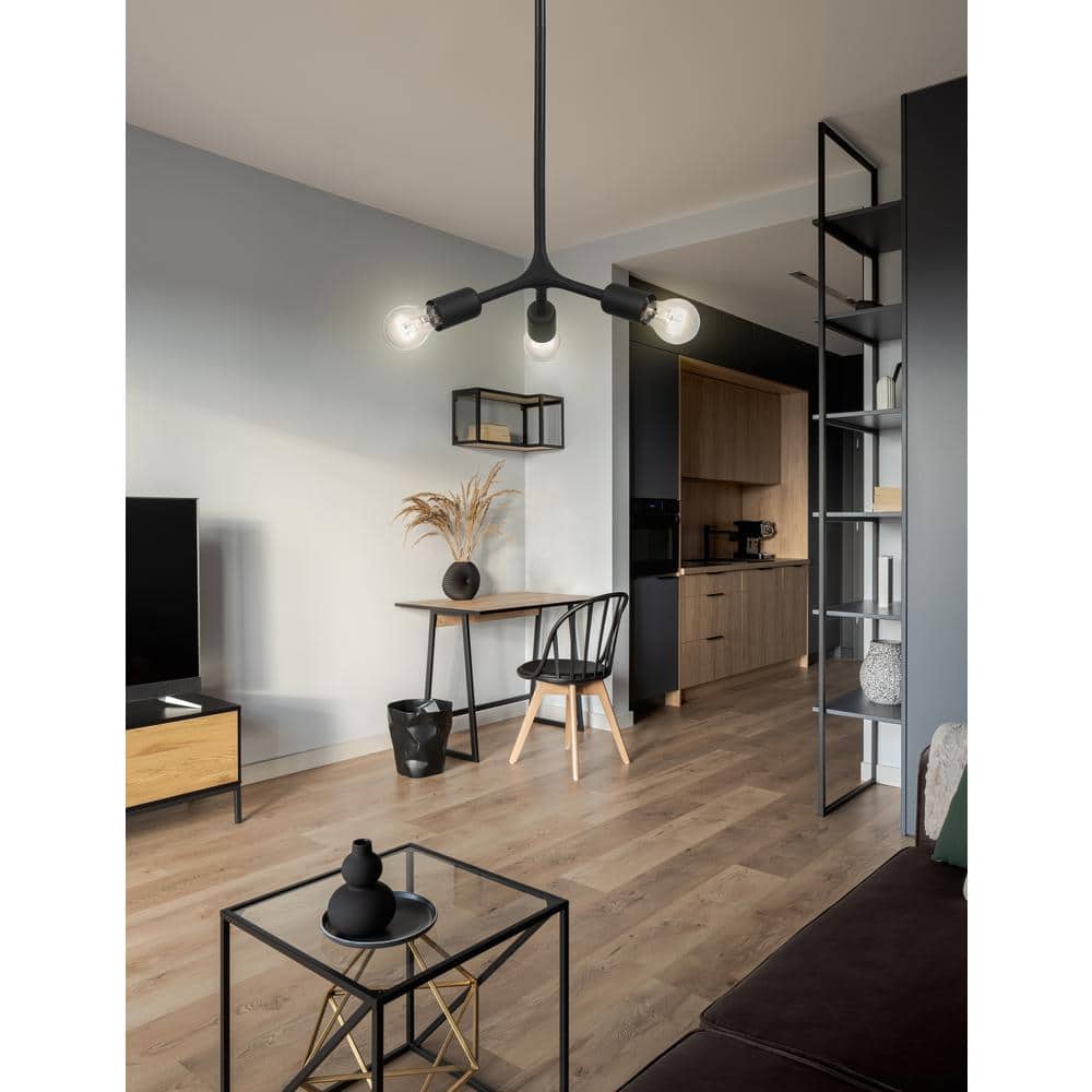 Matte Black Steel 3-Light Flush Mount Pendant
