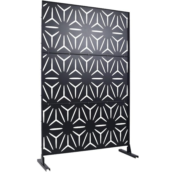 Miscool Anky 76 in. H x 48 in. W Steel Garden Fence, Metal Privacy Screens and Panels with Free Standing in Black