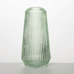 12.5" Green Ribbed Glass Vase