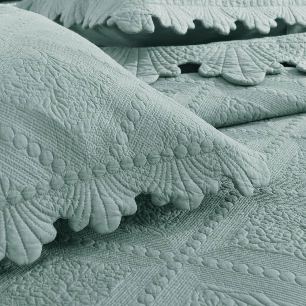 Aqua Green Cotton Reversible Queen Bedspread Set