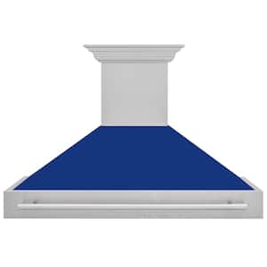 48 in. 700 CFM Ducted Vent Wall Mount Range Hood with Blue Gloss Shell in Fingerprint Resistant Stainless Steel