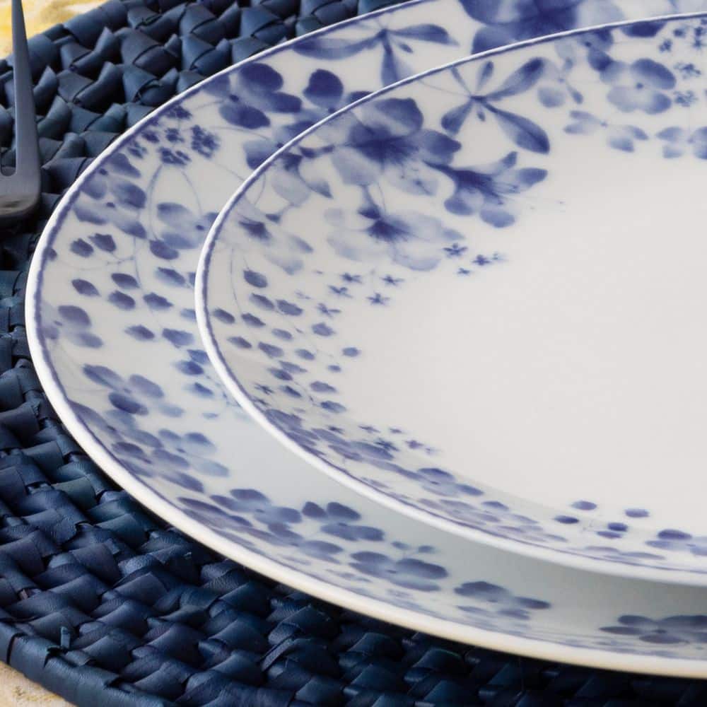 Blue and White Porcelain Floral 12-Piece Dinnerware Set