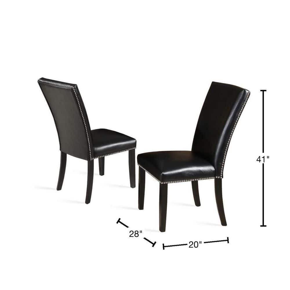 Elegant Black Faux Leather Side Chair with Nickel Nail Head Trim