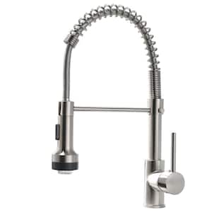Single-Handle Gooseneck Pull Down Sprayer Kitchen Faucet with LED Light and Water Supply Lines in Brushed Nickel