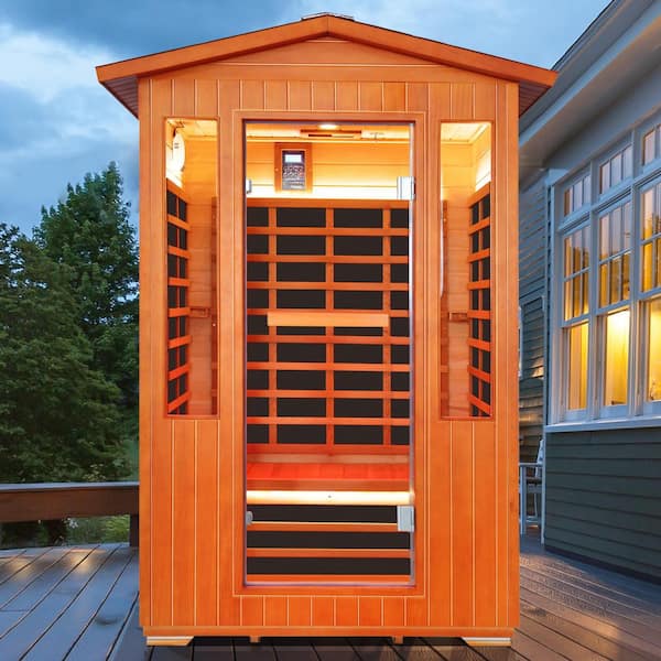 Moray 2-Person Outdoor Infrared Sauna with 8 Far-infrared Carbon Crystal Heaters, 1 LED Beauty Light，1 Warm White Light