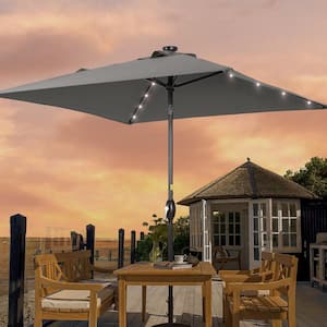 6.5 ft. x 6.5 ft. LED Square Patio Market Umbrella with UPF50+, Tilt Function and Wind-Resistant Design, Gray