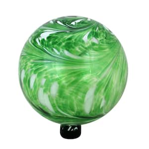 10 in. Green and White Swirled Glass Outdoor Patio Garden Gazing Ball