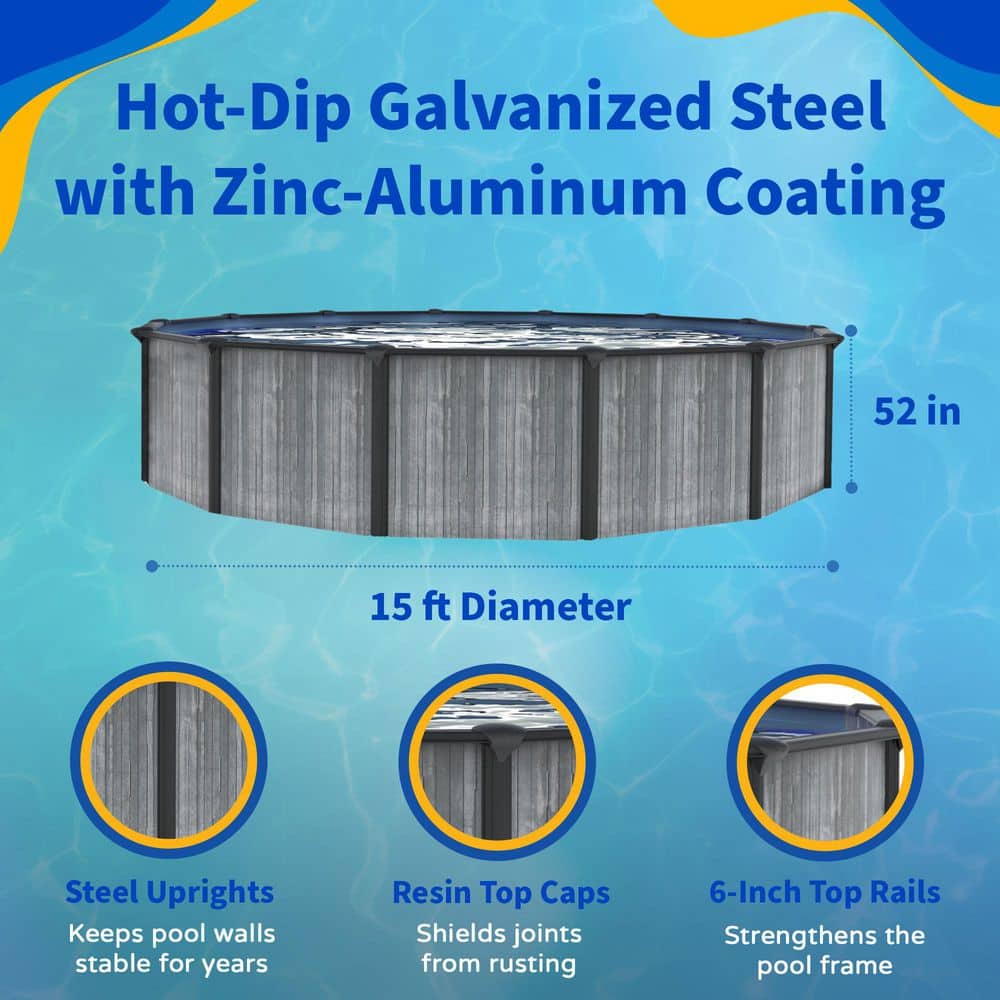 San Pedro 15' Round Gray Steel Above Ground Pool Package with Filter and Pump