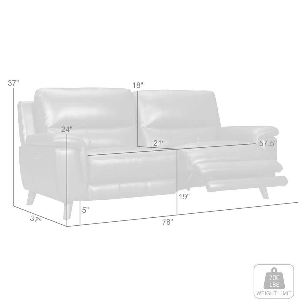 Lizette 78" Brown Leather Power Recliner Sofa with USB