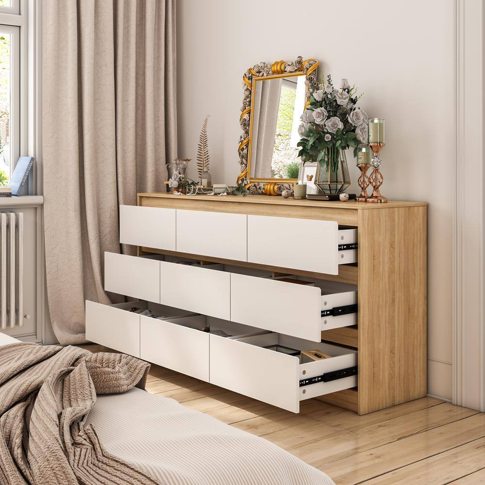 Black 9-Drawer Wood Chest of Drawers 31.5 in. H x 63 in. W x 15.7 in. D Storage Cabinet - thumbnail 2