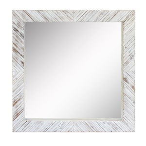 20in x 20in Cottage Style Square White Textured Wood Framed Accent Mirror